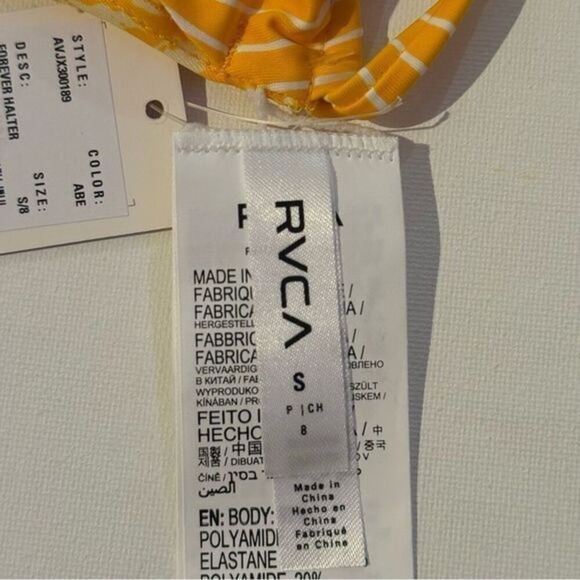 RVCA Forever Reversible Halter Tie Strap Bikini Top - Ambar, Size Small - Picture 8 of 10